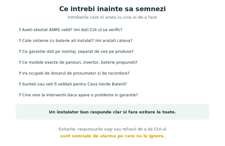 Lista de întrebări de pus unui instalator de panouri fotovoltaice înainte de semnare