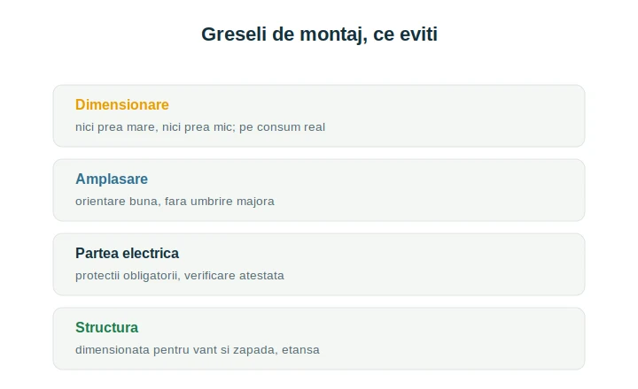 Greșeli montaj panouri fotovoltaice: ce eviți și cum, explicat
